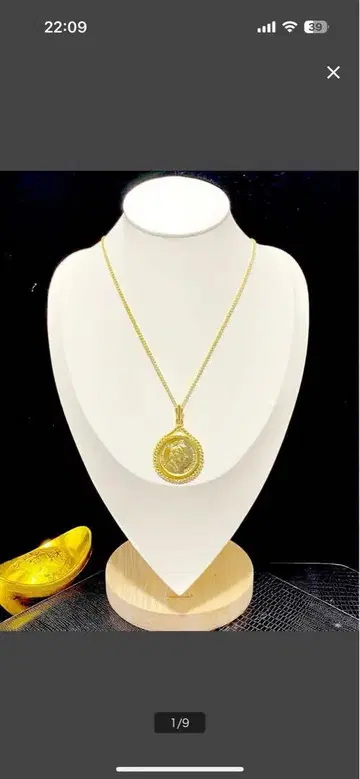 골드 코인 펜던트 목걸이 미사용 새상품 60cm