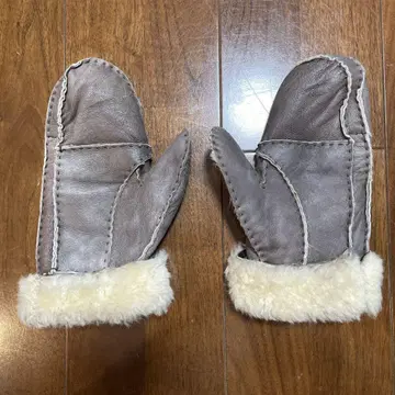 무스탕 그레이 가죽 미튼 장갑