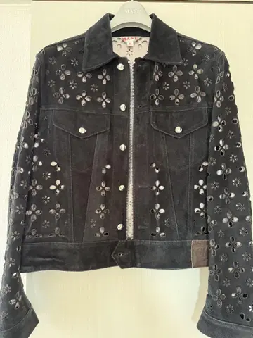 22AW FLOWER-CUT LEATHER TRUCKER JACKET