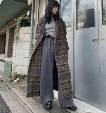 미사용 새상품 juemi 롱 더블 체크 코트