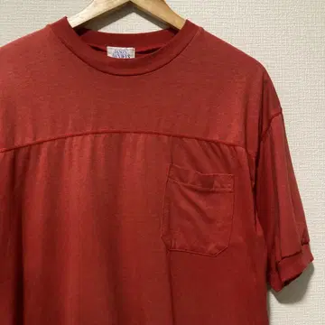 90s 풋볼 반팔 포켓 셔츠 L 빨간색 대만제 폴리코튼