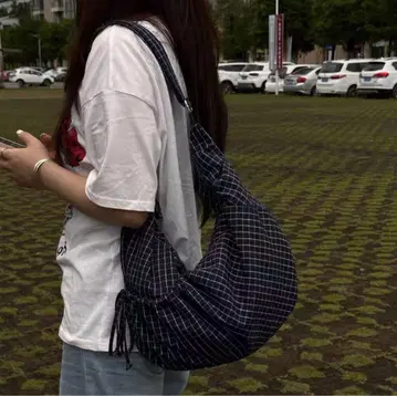 숄더백 체크 네이비 한국 스타일 복조리 숄더 토트 경량
