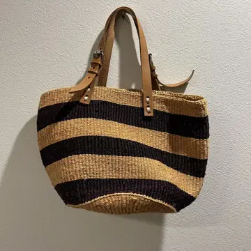 hemp 린넨 스트라이프 디자인 바스켓백