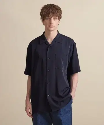 네이비 오픈 카라 반팔 셔츠 UNITED ARROWS 남성용