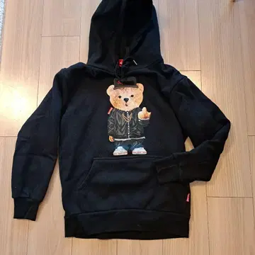 곰 자수 블랙 후드티