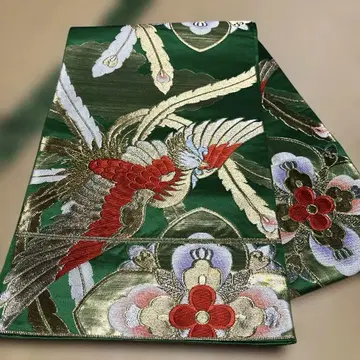 육통 후쿠로 오비 순수 실크 봉황 꽃 구름 패턴