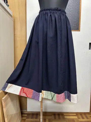 헤코이 오비 스커트 다크 네이비 시보리 핸드메이드 패치워크