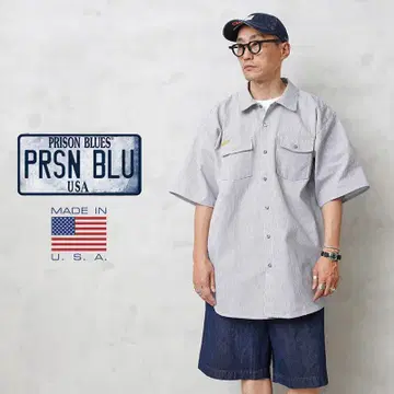 PRISON BLUES 블루스 반팔 워크 셔츠 L