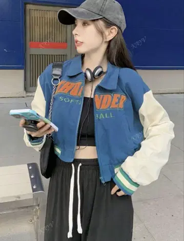 여성용 대비 컬러 레터 프린트 집업 자켓