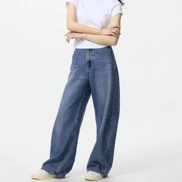 UNIQLO 배기 커브 청바지 숏 기장 29 BLUE