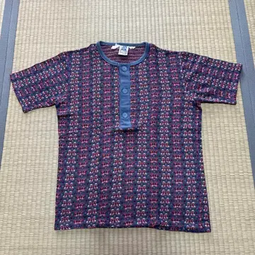 70s KENNINGTON 나비 패턴 헨리넥 티셔츠 네이비 계열 M