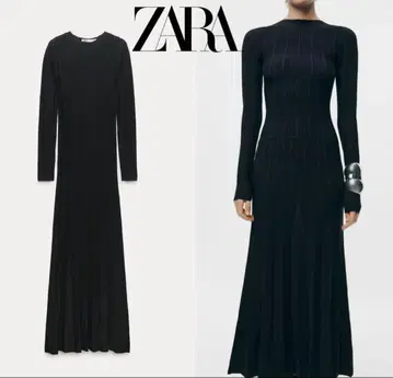 ZARA 박스 플리츠 니트 원피스 블랙 M