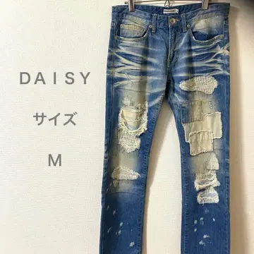 DAISY 데이지 데미지 가공 스트레이트 데님 데님 블루 패치워크