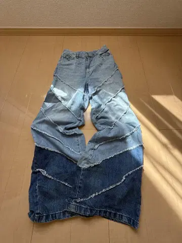 패치워크 디자인 블루 데님 팬츠