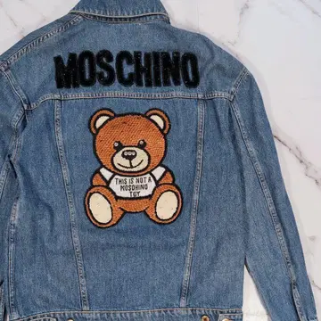 MOSCHINO 테디베어 스팽글 로고 자수 데님 자켓 42