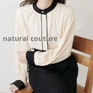 새상품급 natural couture 바이컬러 디자인 버튼 블라우스