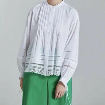 Ballsey 코튼 레이스 콤비 핀턱 블라우스 화이트 M