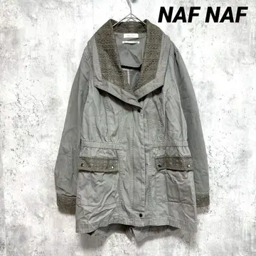 [ NAF NAF ] 미디엄 기장 얇은 소재 블루종 카키 M 포켓 코튼