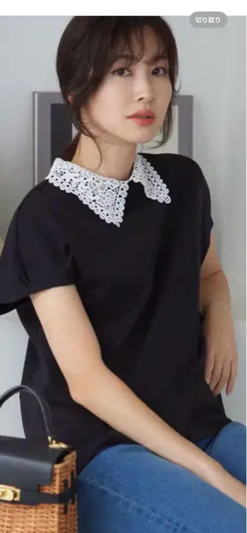 쿠미쿄쿠 레이스 옷깃 프렌치 테리 티셔츠