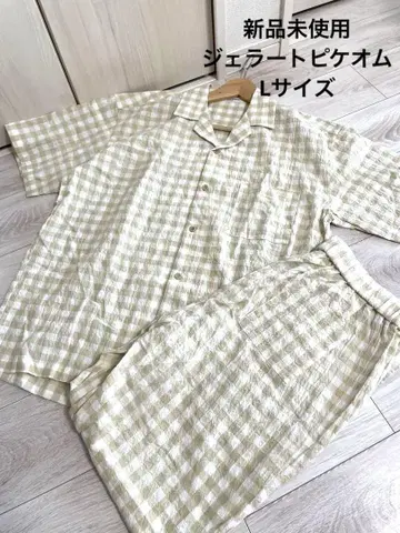 새상품 젤라또피케 옴 깅엄 체크 파자마 룸웨어 베이지 L