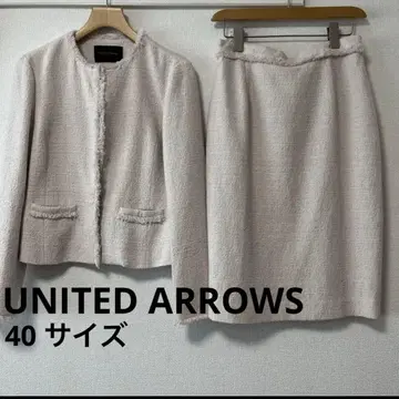 UNITED ARROWS 노카라 트위드 스커트 수트 핑크 베이지