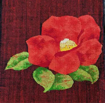 츠무기 나고야 오비 마츠바 시타테 꽃 동백 순수 실크 빨간색