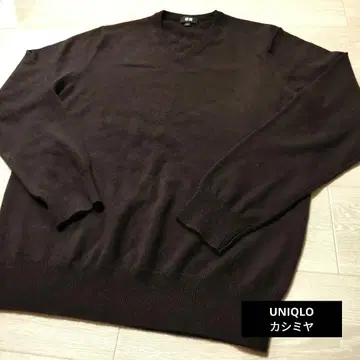 UNIQLO 짙은 갈색 V넥 긴팔 니트 캐시미어 스웨터 M