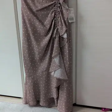 베이지 도트 무늬 플레어 스커트 036/038