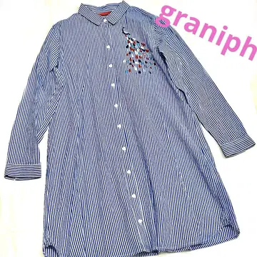 graniph 스트라이프 셔츠 원피스 자수