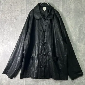 레어 차이나 스타일 인조 가죽 자켓 블랙