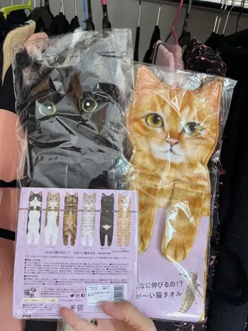 펠리시모 긴 고양이 타월 2개 세트 (검은 고양이, 브라운 태비) 새상품