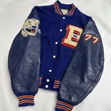 80s 빈티지 L 상당 울 바시티 자켓 가죽 락 크릭