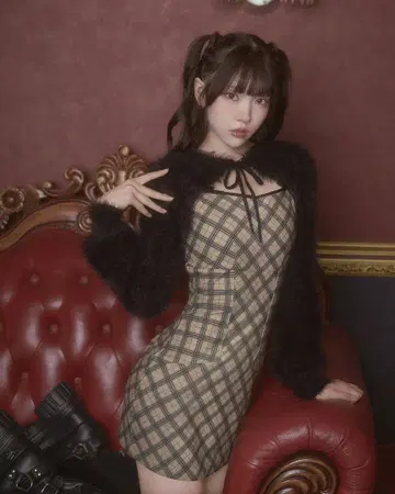 미셸 마카롱 체크 무늬 미니 원피스