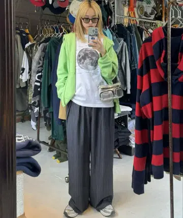 CIAOPANIC TYPY 스트라이프 와이드 슬랙스 그레이