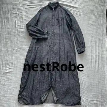 nestRobe 린넨 데님 셔츠 원피스 네이비 샘플 린넨