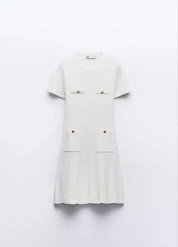 새상품 미사용 ZARA 박스 플리츠 니트 미니 원피스 화이트 xs