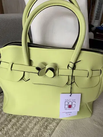 SAVE MY BAG 리본 포함 라임 그린 핸드백