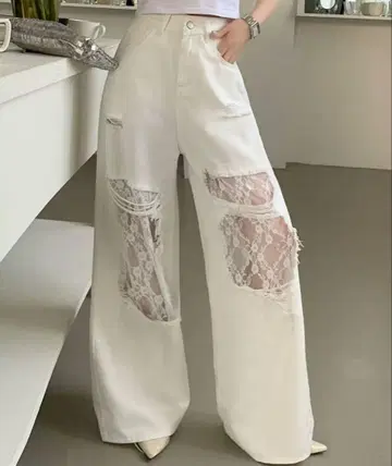화이트 레이스 데미지 데님