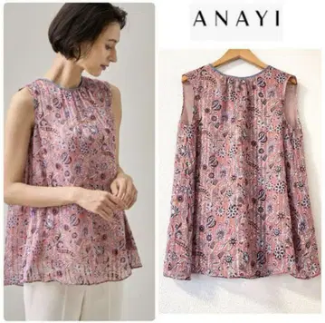 ANAYI 꽃무늬 슬리브리스 상의 실크 100%