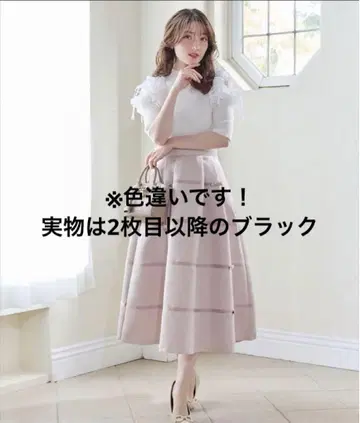 스윙 리본 데코레이션 플레어 스커트 블랙 S 사이즈