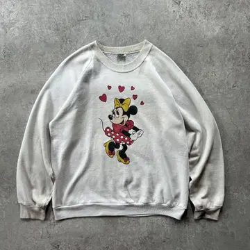 80s 디즈니 미니 마우스 캐릭터 맨투맨 USA 화이트 L