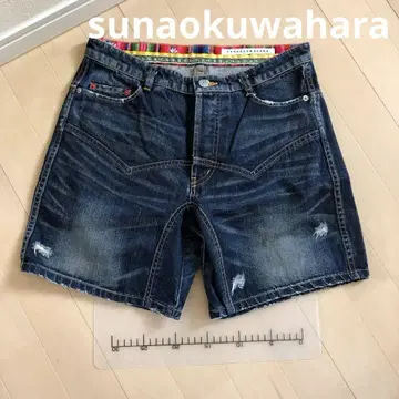 sunaokuwahara 데님 숏팬츠 1 데미지풍 바지 면