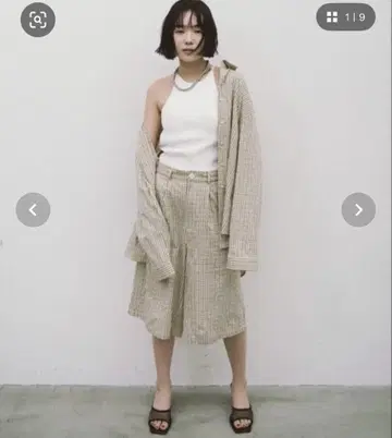 HANNE 하프 팬츠 베이지 체크 무늬