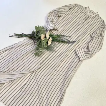 [ IENA 이에나 ] 긴팔 밴드 카라 스트라이프 셔츠 맥시 원피스 36