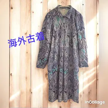 해외 구제 의류 페이즐리 무늬 롱 원피스 여성용 파랑 스카이블루 네이비