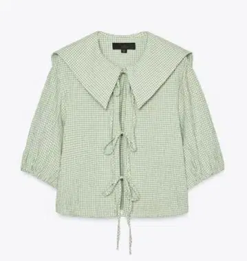 [ ZARA ] 깅엄 체크 반팔 셔츠 리본 포함