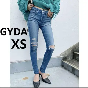 GYDA 제이다 데미지 가공 데님 스키니 팬츠 XS 블루 스트레치