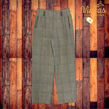 여성용 체크 무늬 울 팬츠 브라운 90sVintage 슬랙스