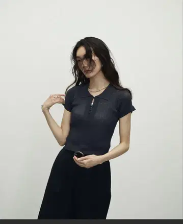 Lutim by u 샤벳 터치 폴로 옷깃 랜덤 리브 상의