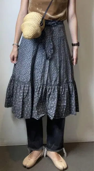 vintage 꽃무늬 랩 스커트